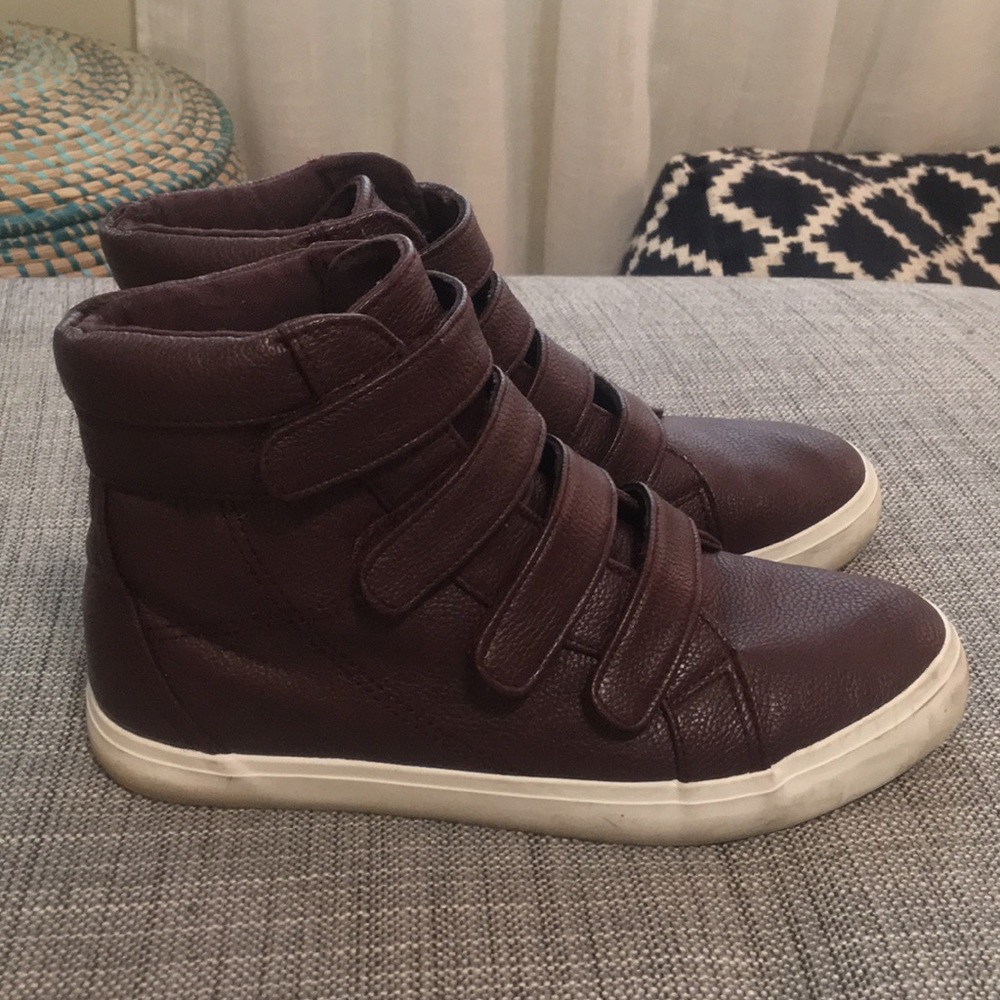 JustFab burgundy leather-look high top sneakers